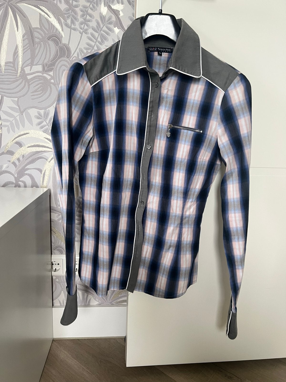 Patrizia Pepe geruite blouse blauw/roze maat 38, Ophalen of Verzenden, Zo goed als nieuw, Maat 38/40 (M), Meerkleurig
