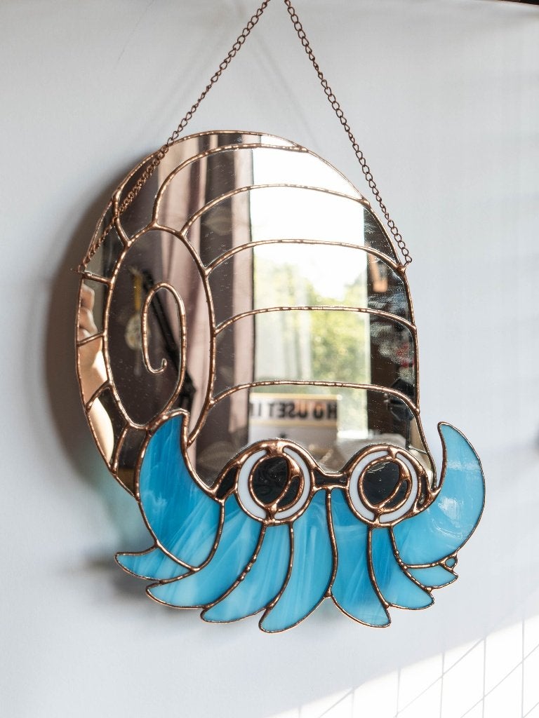 Grote handgemaakte Omanyte spiegel! - Pokemon - Glas in lood, Ophalen of Verzenden, Zo goed als nieuw