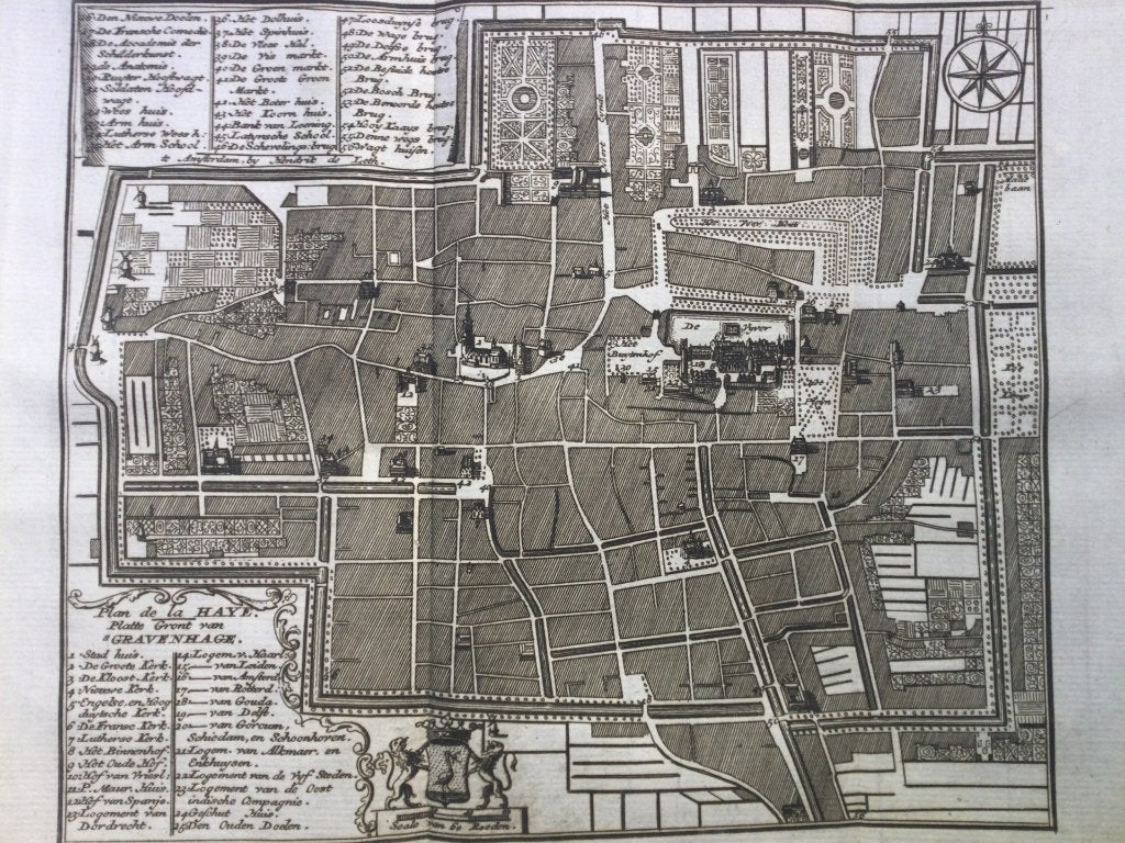 Den Haag, gedetailleerde kopergravure, 1740., Antiek en Kunst, 26 cm, Cartografie, Met tekst, 20 cm
