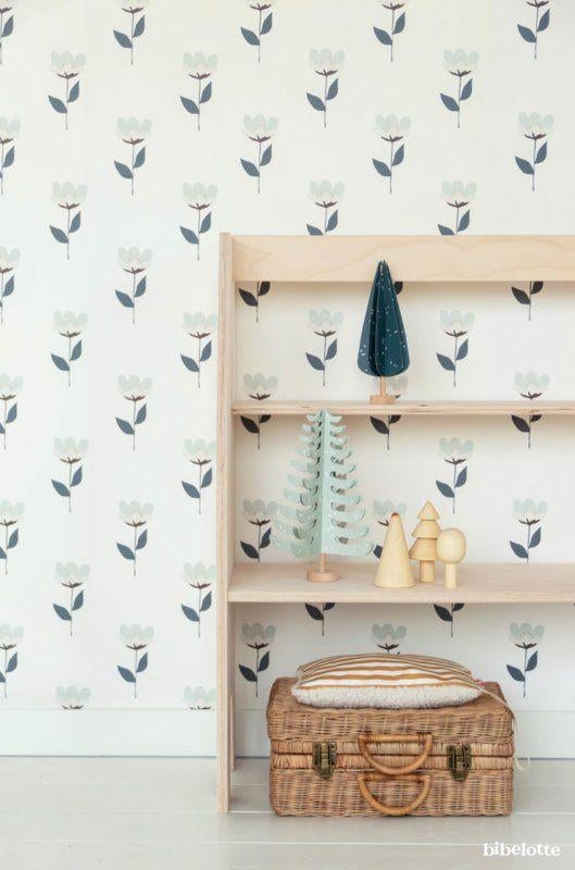 Kinderbehang Behang Retro Bloem Blauw Bibelotte, Nieuw, Ophalen of Verzenden, Info@bibelotte.nl, Frankeneng 17c, 6716 AA Ede