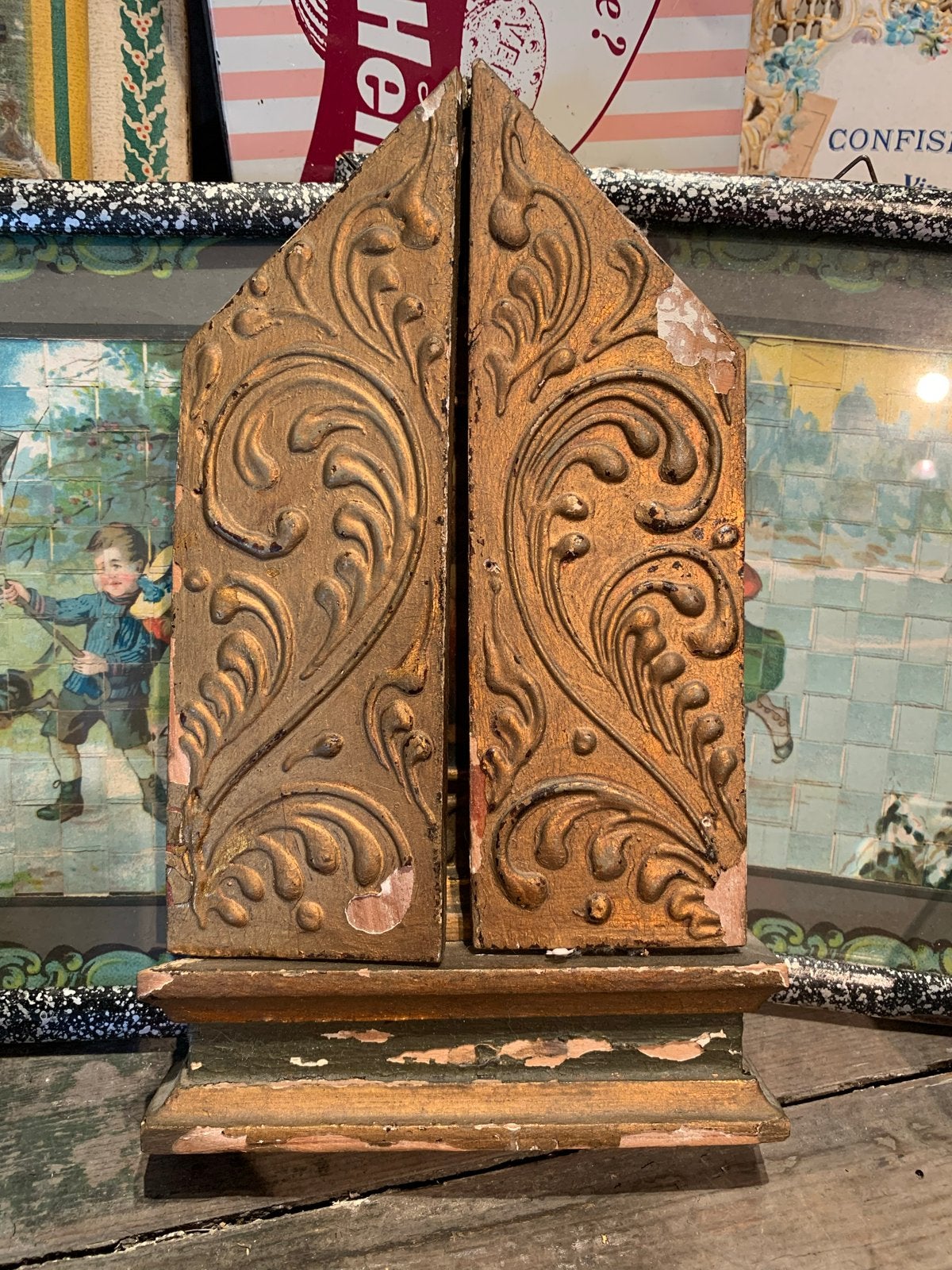 Antiek Reisaltaar Bois Doré met Religieuze Afbeelding, Antiek en Kunst, Antiek | Religie, Ophalen of Verzenden