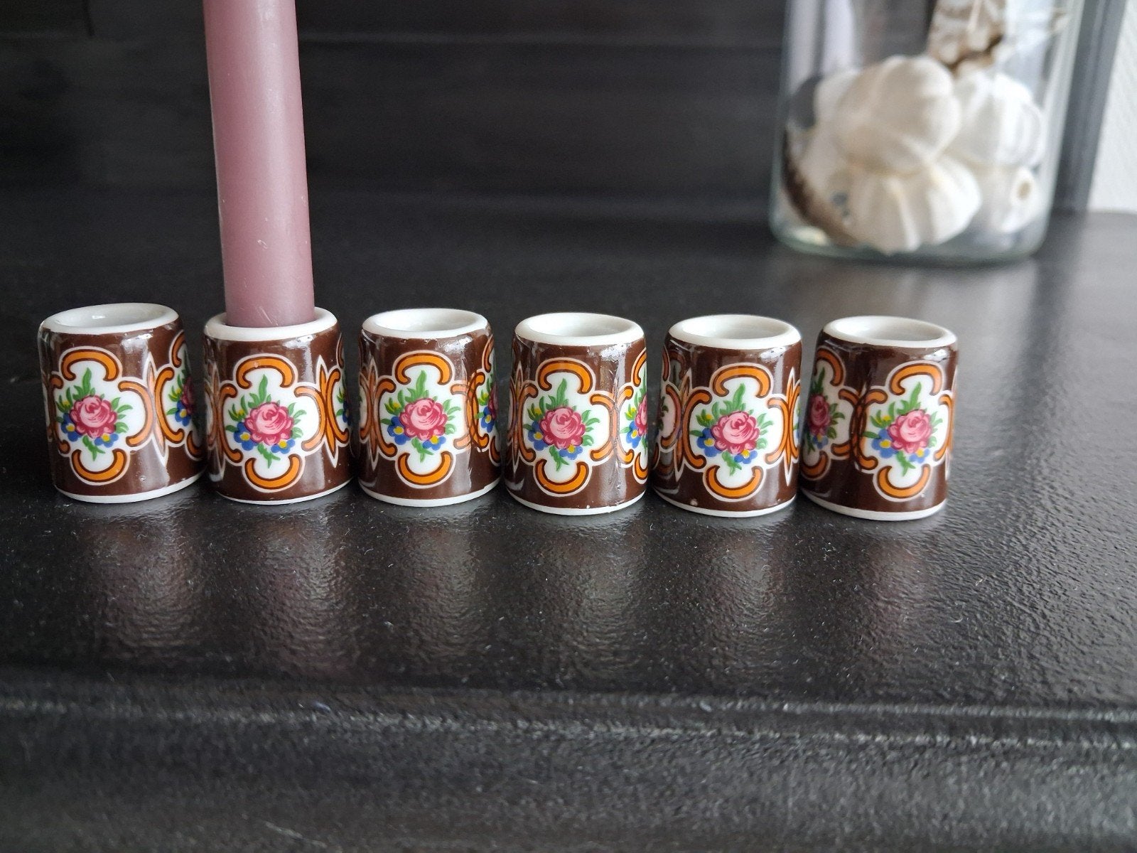 6 x vintage mini tafel kaarsenhoudertjes, Ophalen of Verzenden, Bruin