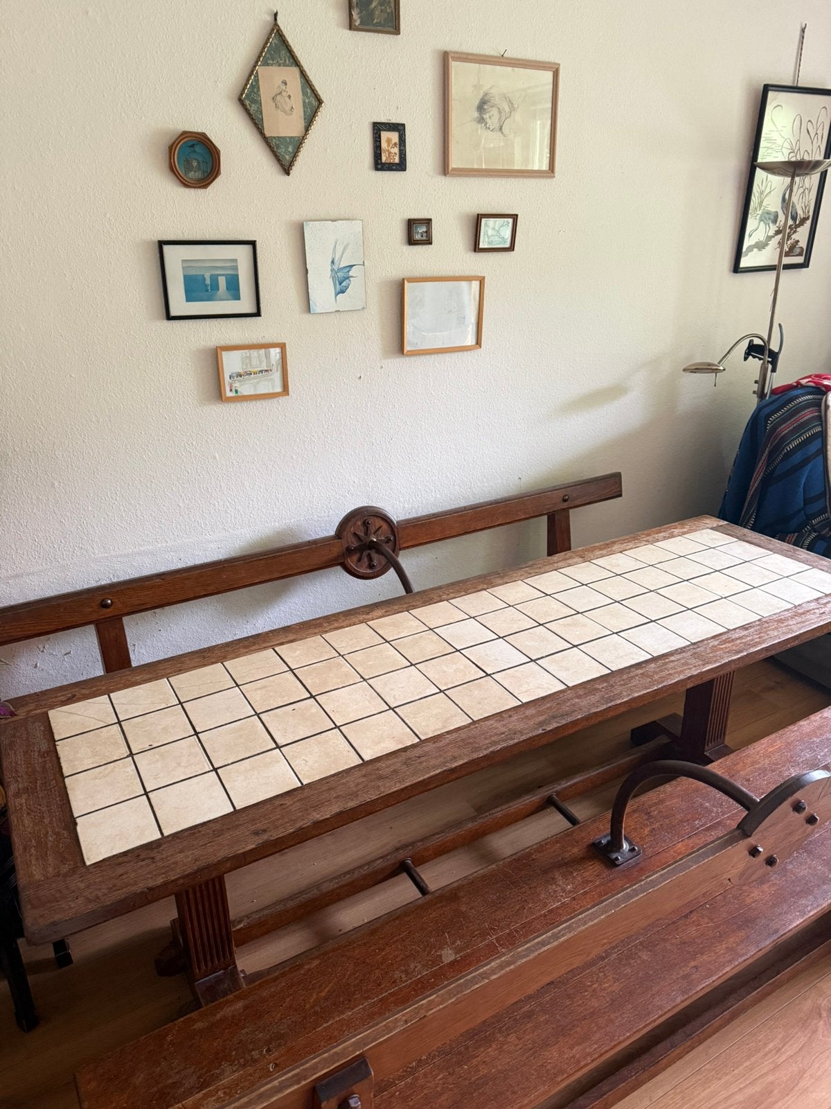 Kloostertafel met banken uniek en oud, Ophalen, 200 cm of meer, 50 tot 100 cm, Zo goed als nieuw