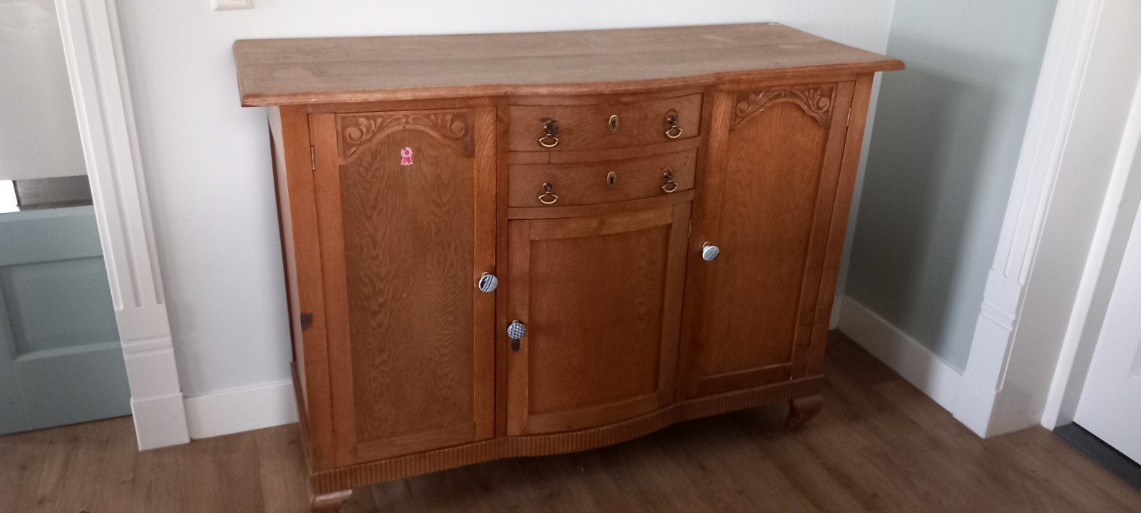 Antiek eiken dressoir met lades en deuren, Ophalen, Gebruikt, 100 tot 150 cm, Eikenhout
