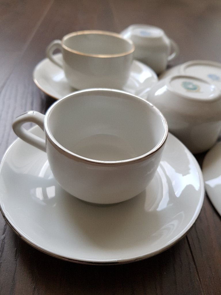 4 kop en schotels Flying Duck PCI China Jungerhans porselein, Huis en Inrichting, Keuken | Servies, Gebruikt, Overige merken, Ophalen of Verzenden