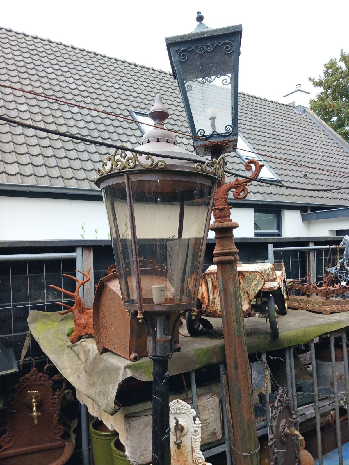 Driekoppige lantaarn lantaarnpaal Antiek model en andere...., Ophalen