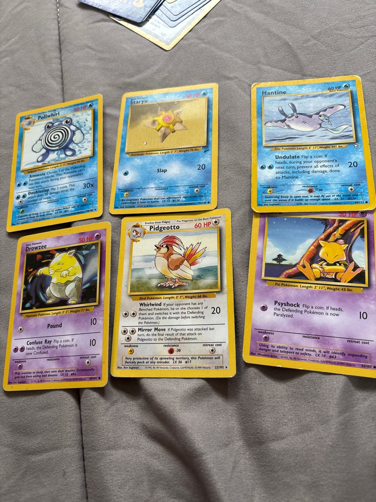 Pokémon Kaarten: Poliwhirl, Staryu, Mantine, Drowzee, Pidgeo, Ophalen of Verzenden, Gebruikt, Meerdere kaarten