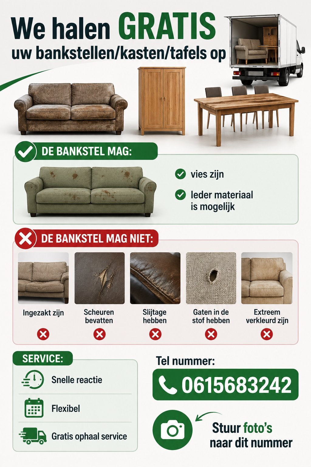 Gratis ophaal service - bankstellen, kasten, tafels, Huis en Inrichting, Ophalen of Verzenden, Zo goed als nieuw, 75 tot 100 cm