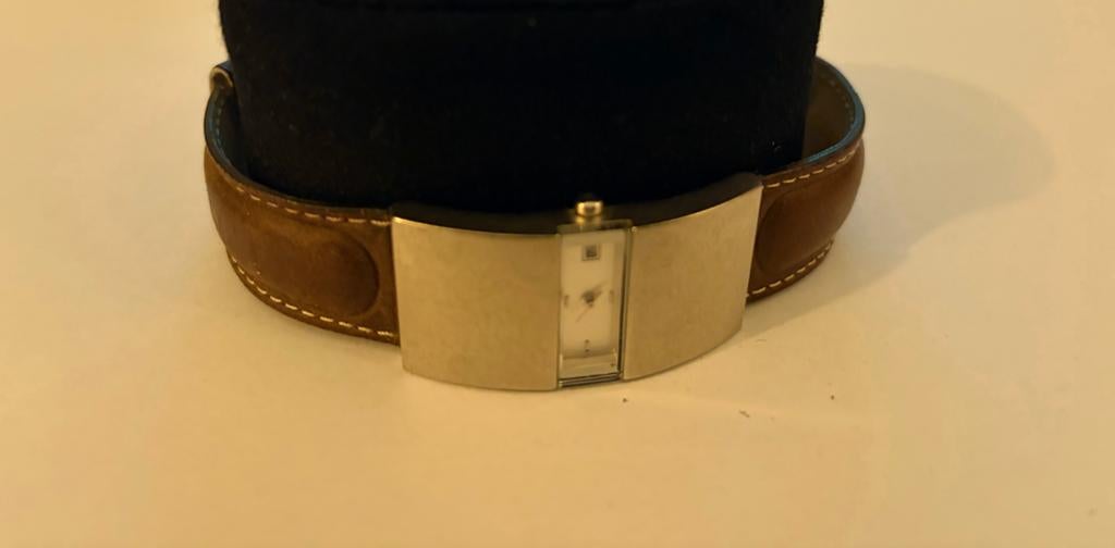 Jacob Jensen Eclipse Horloge - Zilverkleurig RVS met Leren B, Overige merken, Staal, Polshorloge, Ophalen of Verzenden