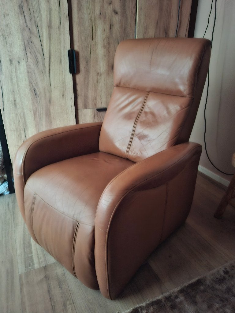Schapenleren lounge stoel, Huis en Inrichting, Stoelen, Ophalen, Gebruikt, Leer, Eén