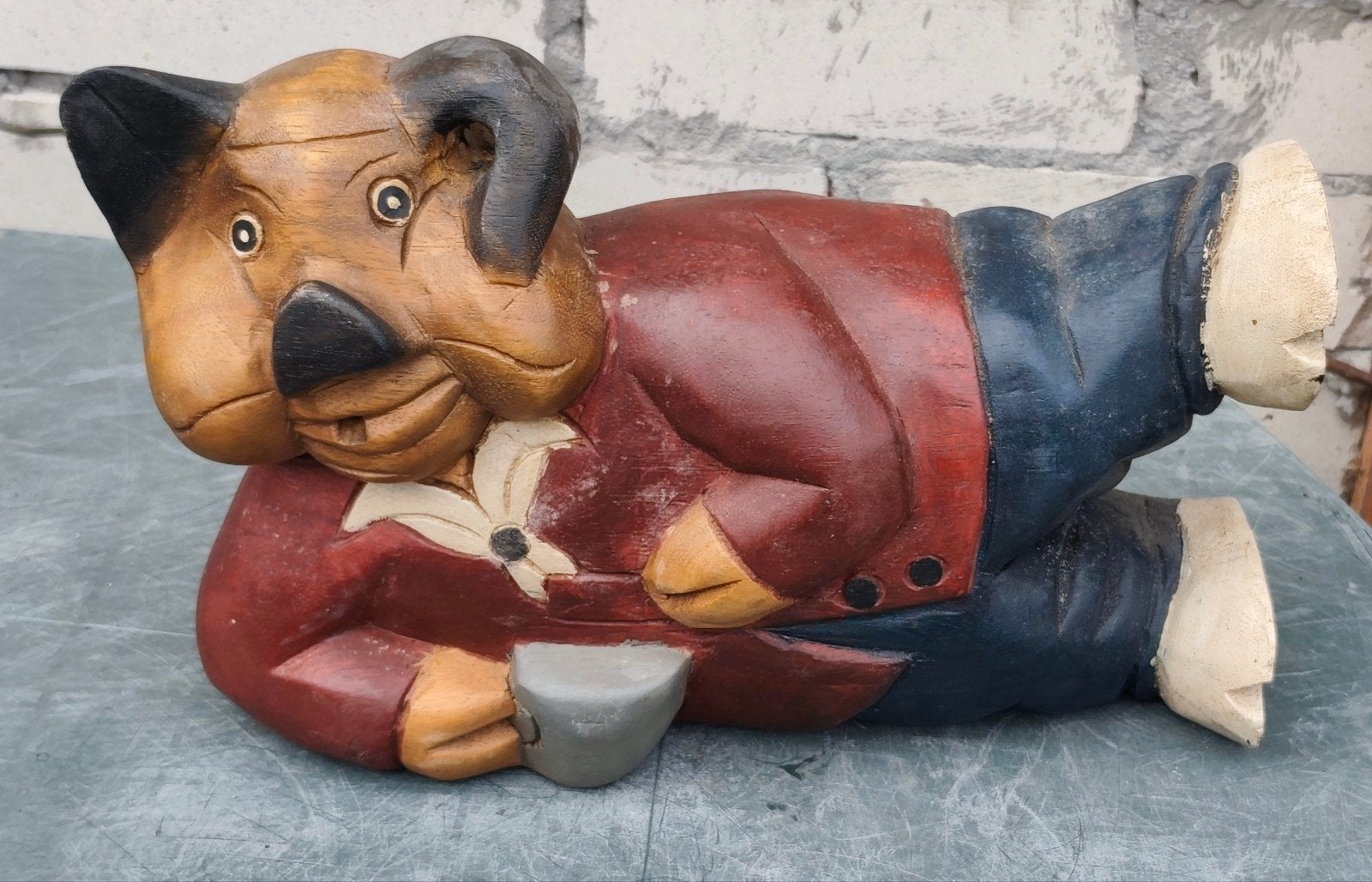 Unieke handgesneden (anthropomorfe)  houten varken 🐷, Antiek en Kunst, Ophalen of Verzenden, Zoogdier, 20 - 50 cm, Beeld