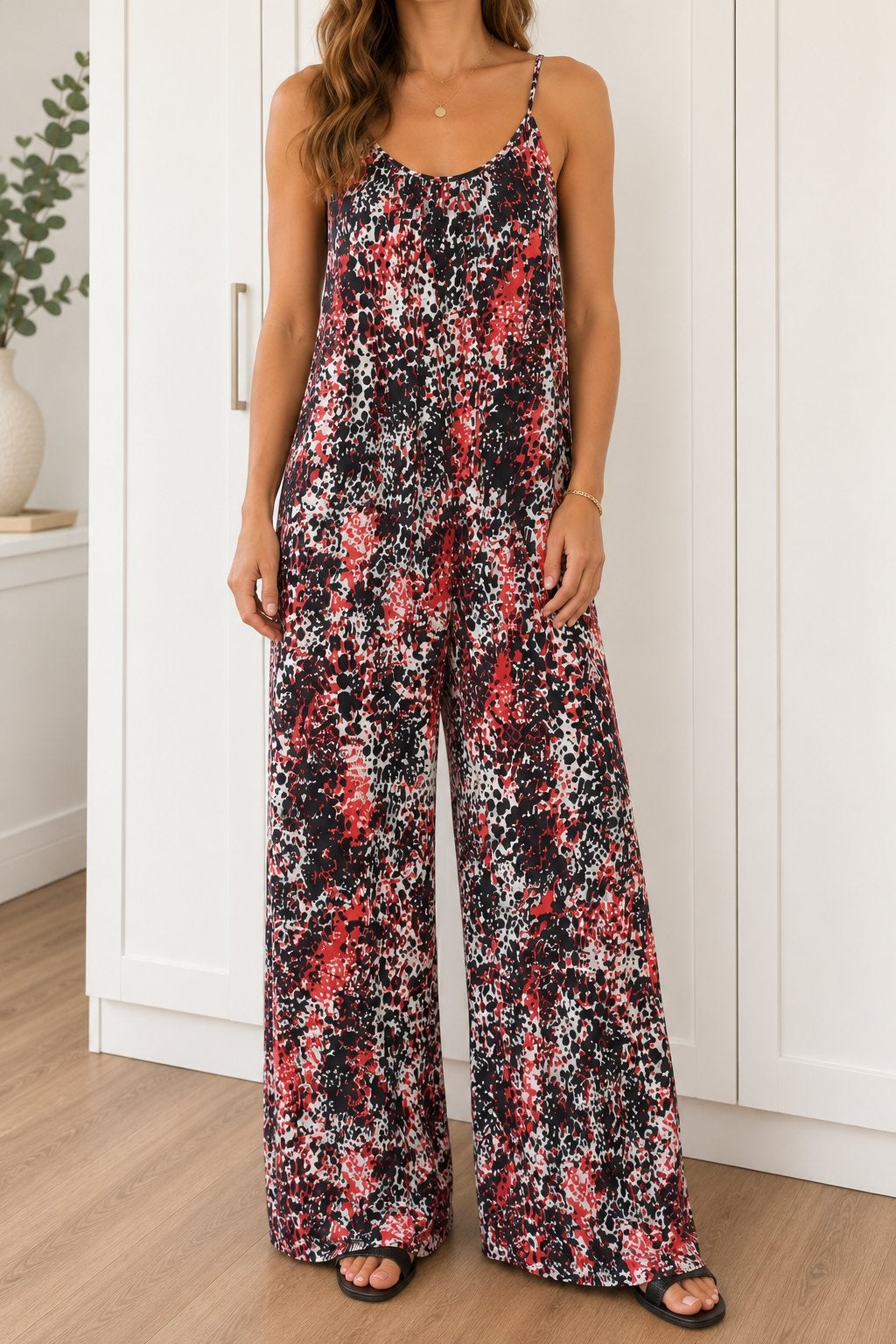 Jumpsuit stretch • rood zwart wit print • maat m/l • zomer, Kleding | Dames, Jumpsuits, Ophalen of Verzenden, Zo goed als nieuw