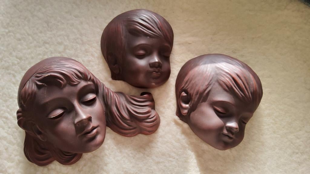 3 Vintage handgemaakt Wandmasker Wandhoofd Achatit Germany, Antiek en Kunst, Ophalen of Verzenden