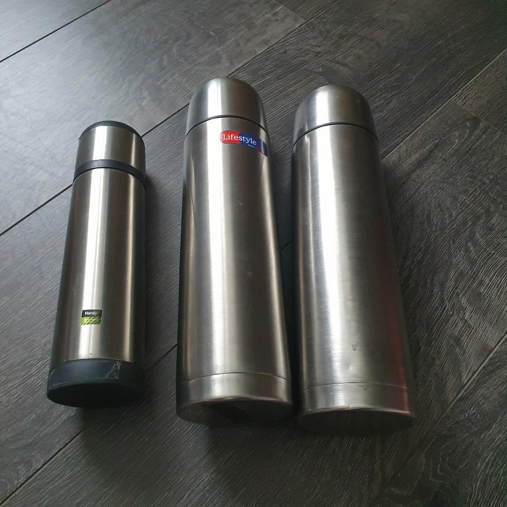 3 thermoskannen, Zilver, Ophalen of Verzenden, Metaal, Overige merken