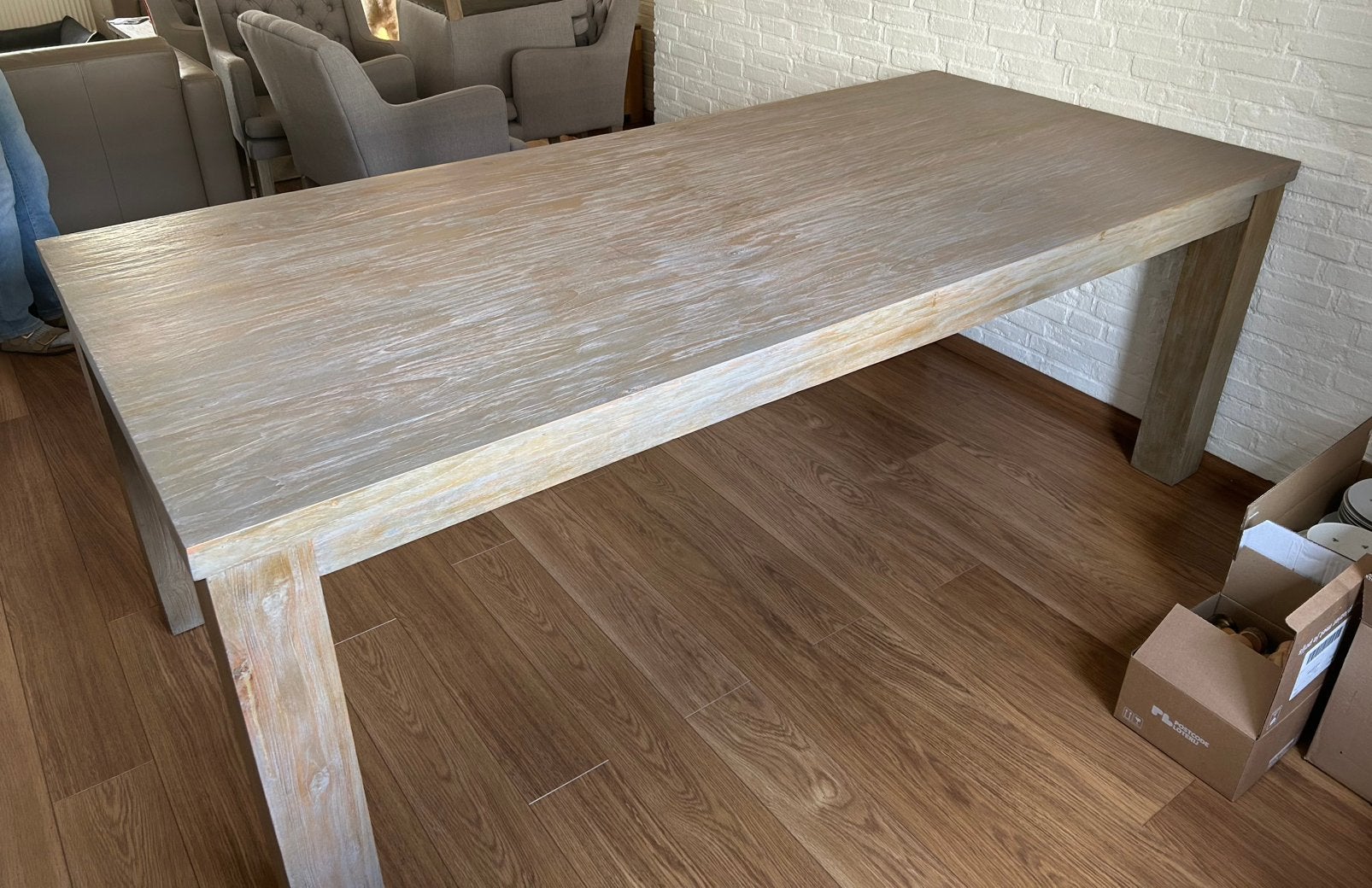 Stevige /grote eetkamertafel 220x100 cm, Ophalen, Teakhout, 200 cm of meer, 50 tot 100 cm
