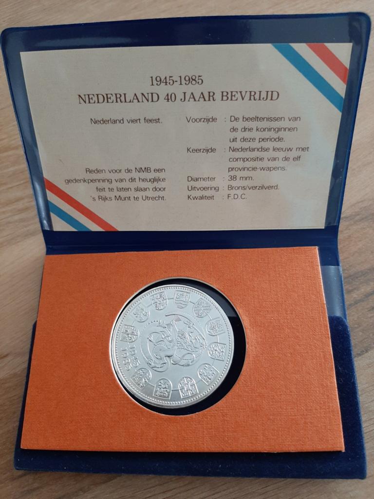 Gedenkpenning 40 Jaar Bevrijding Nederland 1945-1985, Ophalen of Verzenden, Koningin Beatrix, Overige waardes, Losse munt