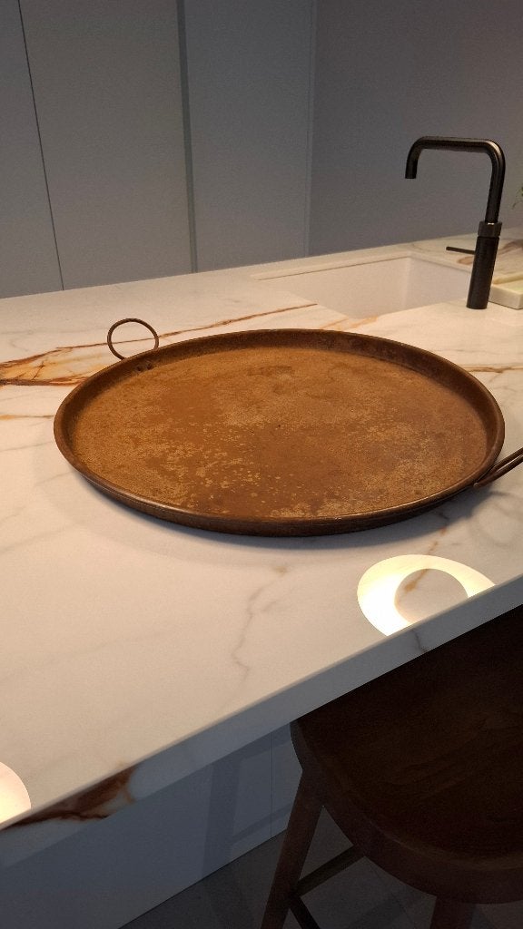 Groot XL metalen dienblad - 54 cm - industrieel, landelijk, Huis en Inrichting, Woonaccessoires | Dienbladen, Ophalen, Rond, Zo goed als nieuw