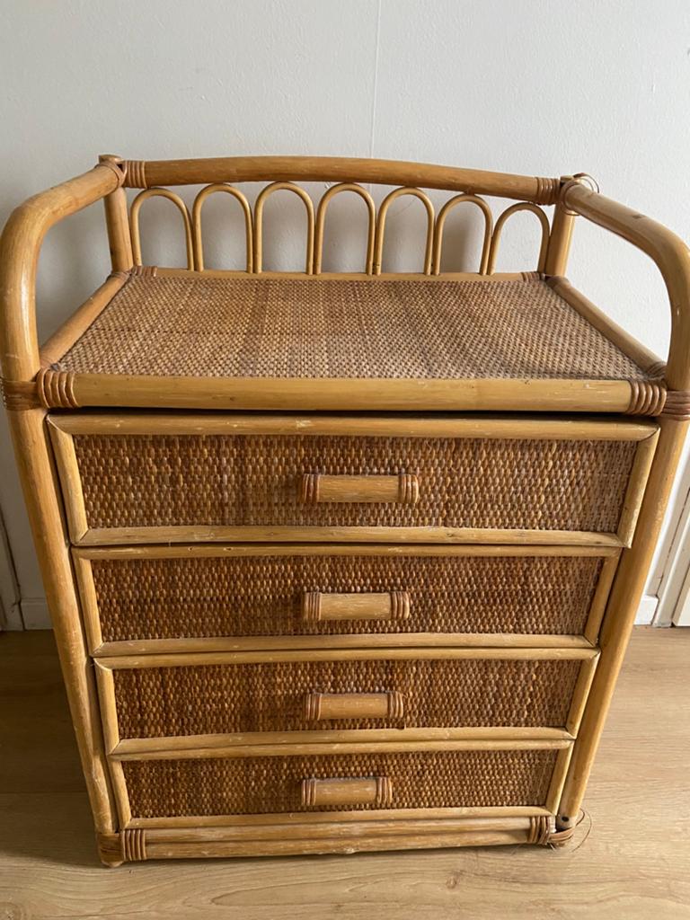 Vintage rotan kastje, Ophalen, Overige materialen, Gebruikt, 50 tot 100 cm