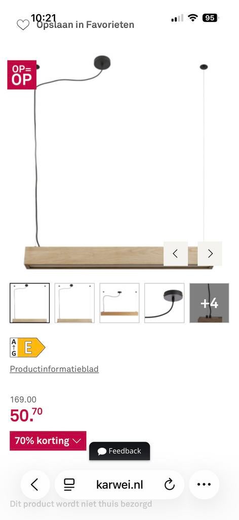 Hanglamp Liam Karwei - Houten design met 3-staps dimfunctie, Ophalen, Nieuw, Hout, Minder dan 50 cm