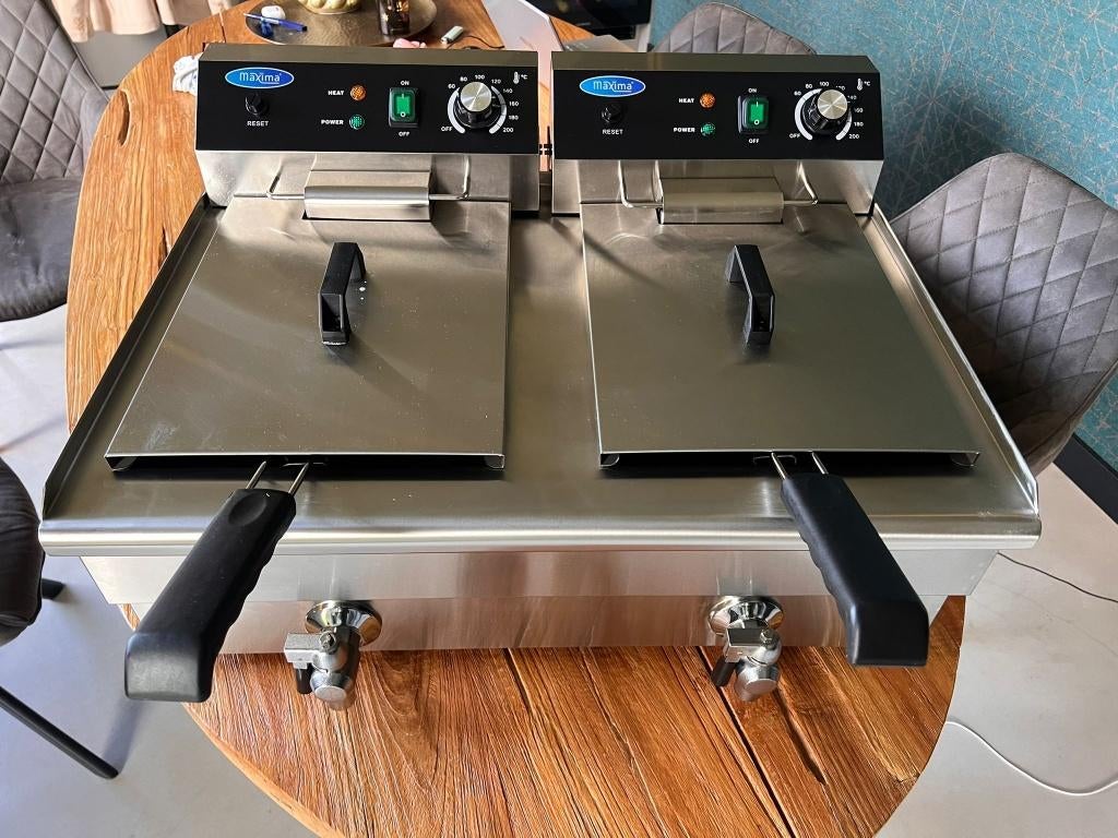 Maxima Frituurpan – 2x 16L – 2 manden – met tapkraan, 4 liter of meer, Ophalen, Zo goed als nieuw, Duo-friteuse