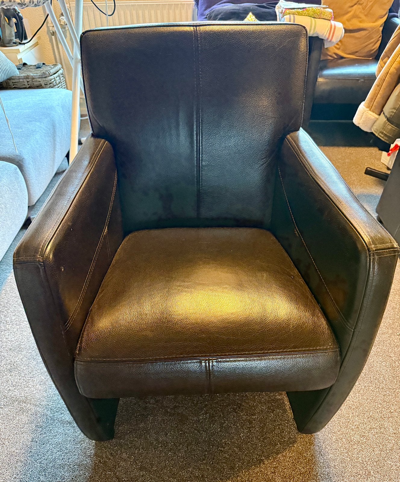 6 hele mooie zwart lederen eetkamerstoelen, Huis en Inrichting, Fauteuils, Ophalen, Minder dan 75 cm, Leer, Zo goed als nieuw