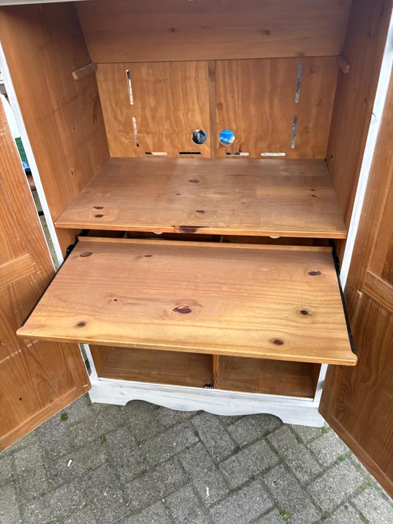 Houten computen kast met uitschuifbaar blad, Ophalen, Gebruikt, 100 tot 150 cm, 50 tot 100 cm