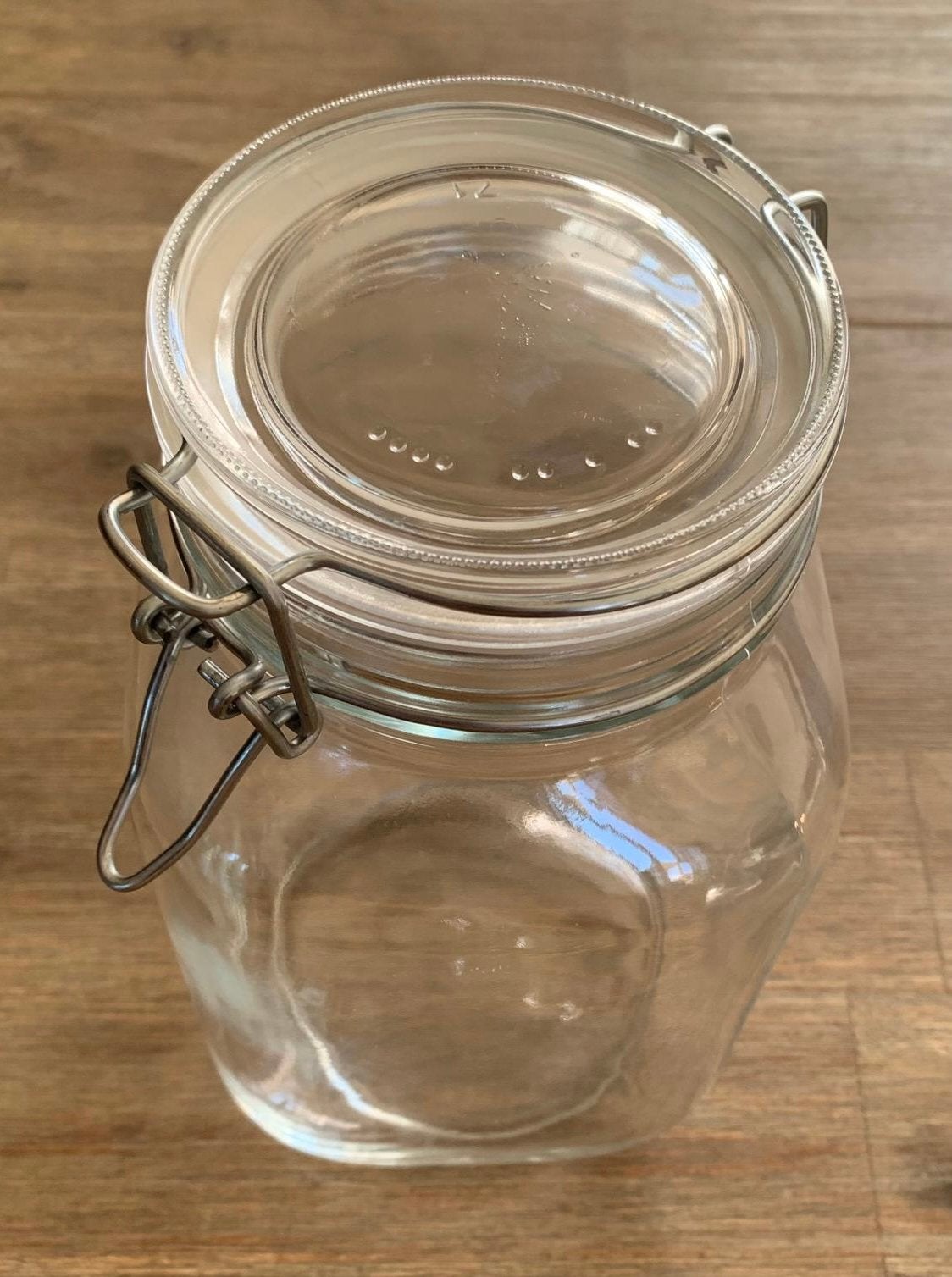Transparante glazen weckpot, voorraadpot met beugelsluiting, Glas, Ophalen of Verzenden, Zo goed als nieuw, Voorraadpot