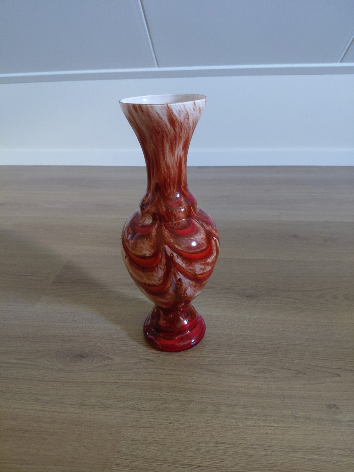 Vintage Murano-stijl vaas - Rood en wit glas, Ophalen