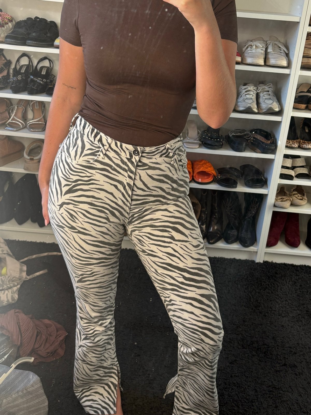 Seven Sisters Zebraprint flared broek W30 L32, Maat 38/40 (M), Wit, Ophalen of Verzenden, Zo goed als nieuw