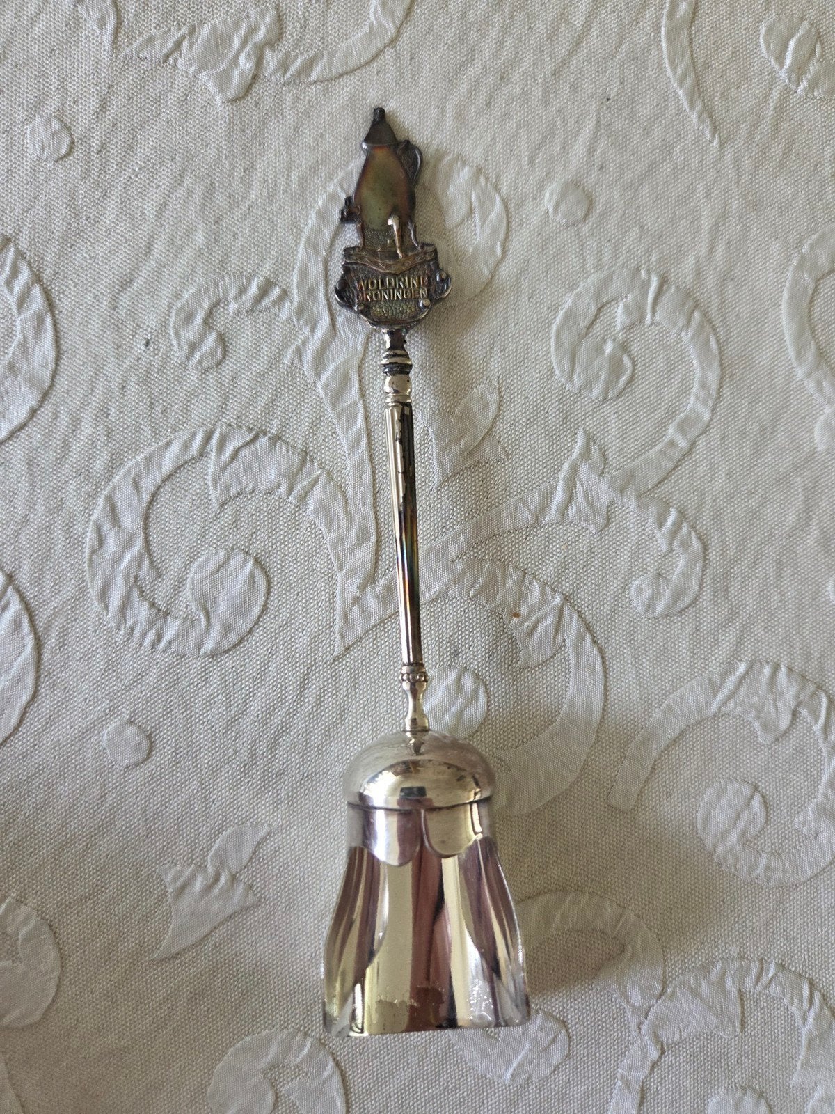 Antieke Kurz Edeltin Woldring kraantjespot herdenkingslepel, Antiek en Kunst, Antiek | Tin, Ophalen of Verzenden