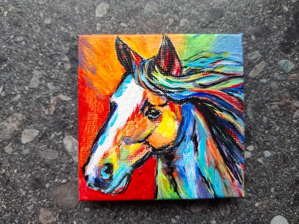 Klein schilderijtje Paard, 7x7 cm, Ophalen, Minder dan 50 cm, Oorspronkelijke maker, Nieuw
