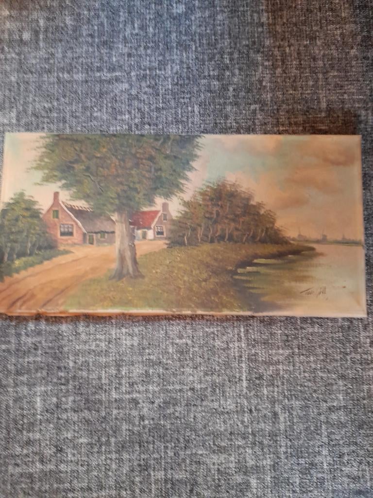 Schilderij Toon Götzen - Hollands Landschap met Boerderij, Antiek en Kunst, Ophalen of Verzenden