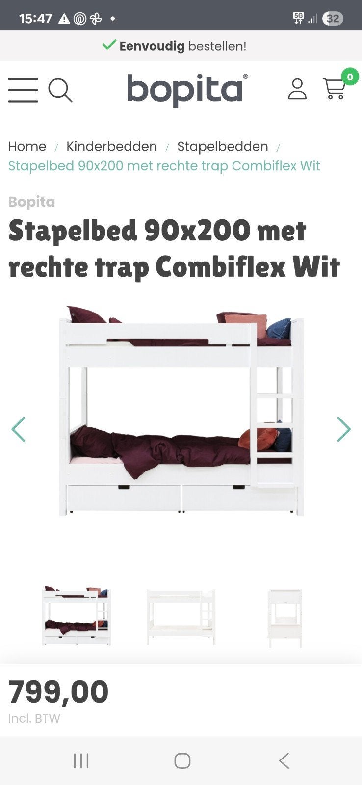 Bopita Combiflex bed 90x200 met uitschuifbaar bed, Ophalen, Gebruikt, Stapelbed