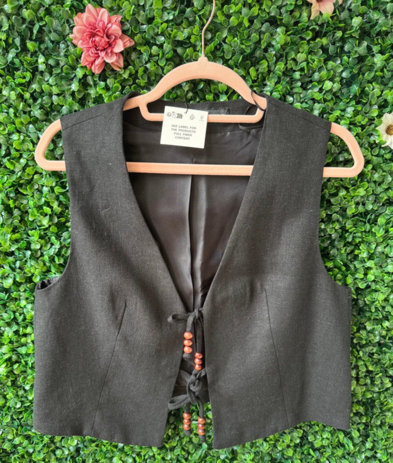 Zara zwart linnen gilet met kraaldetail – maat M – NIEUW, Ophalen of Verzenden, Nieuw, Maat 38/40 (M), Zwart