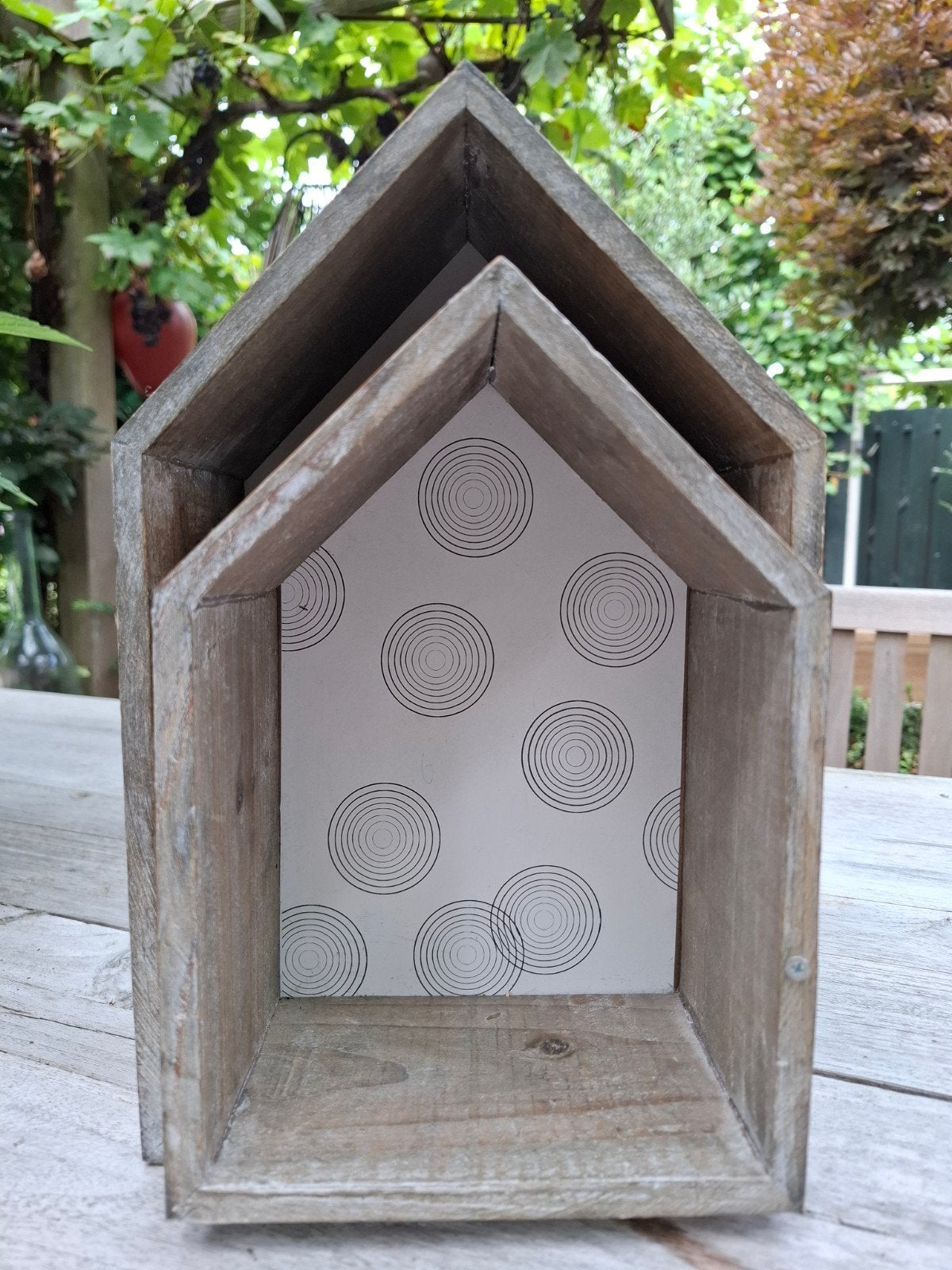 Set van 2 houten decoratie huisjes met ophanghaken, Verzenden