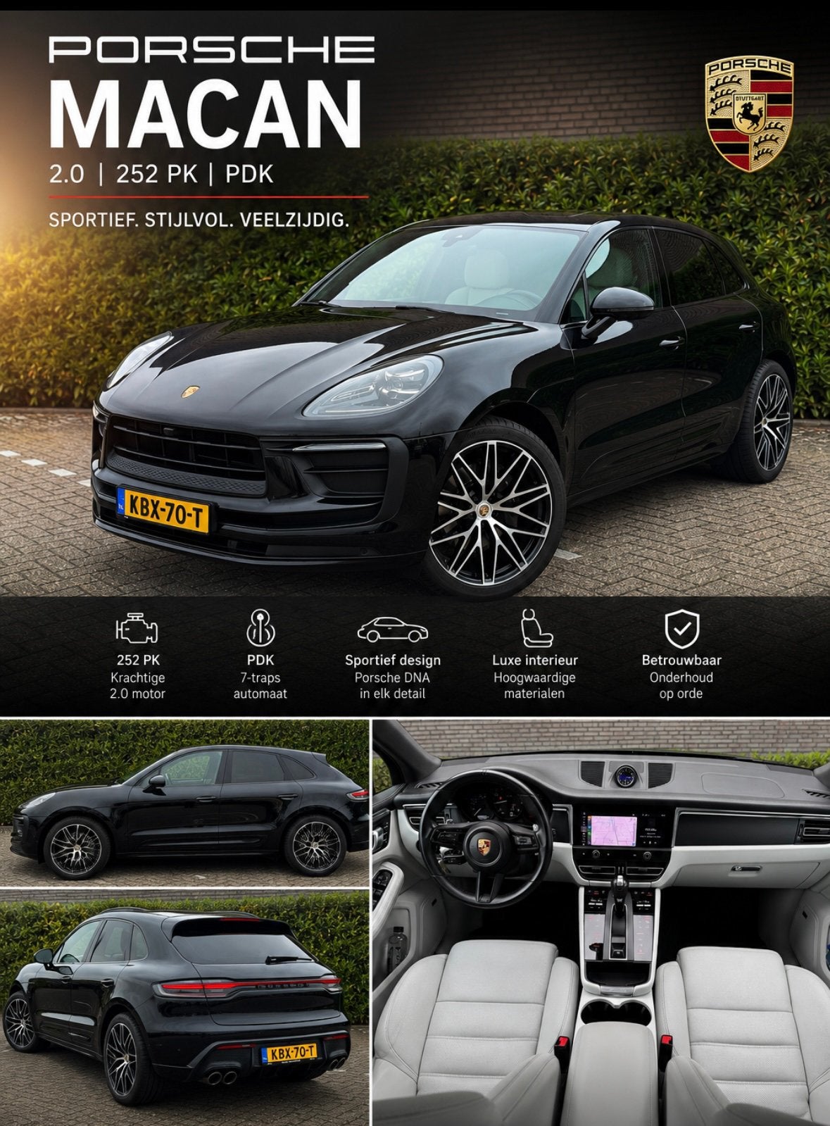 Porsche Macan 2.0 TURBO SPORT PDK 2023, Auto's, Porsche, 4 cilinders, 1820 kg, Zwart, Bedrijf