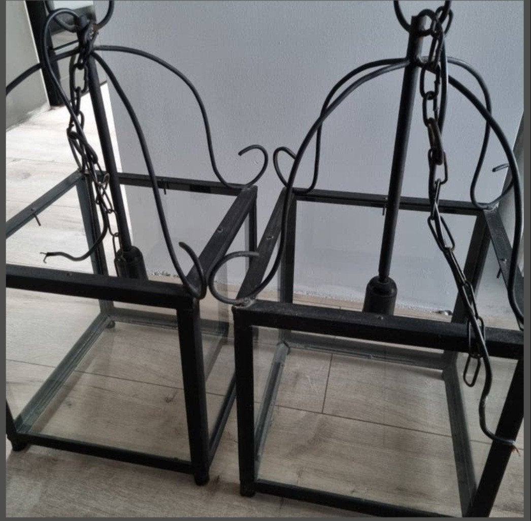 Riviera Maison stoere lampen 2 stuks, Ophalen, Gebruikt, Landelijk sober stoer, Glas
