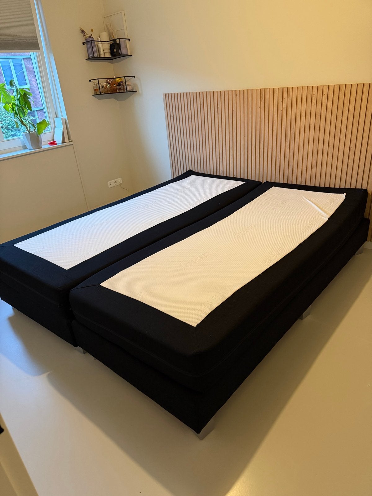 Boxspring 180x220 (incl toplaag), Ophalen, Gebruikt, Zwart, Tweepersoons