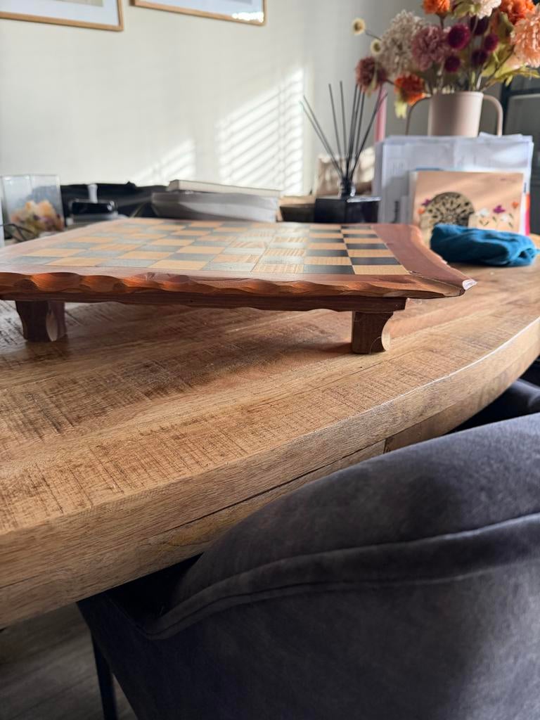 Uniek handgemaakt schaakbord van hout, Ophalen of Verzenden, Gebruikt, Schaken