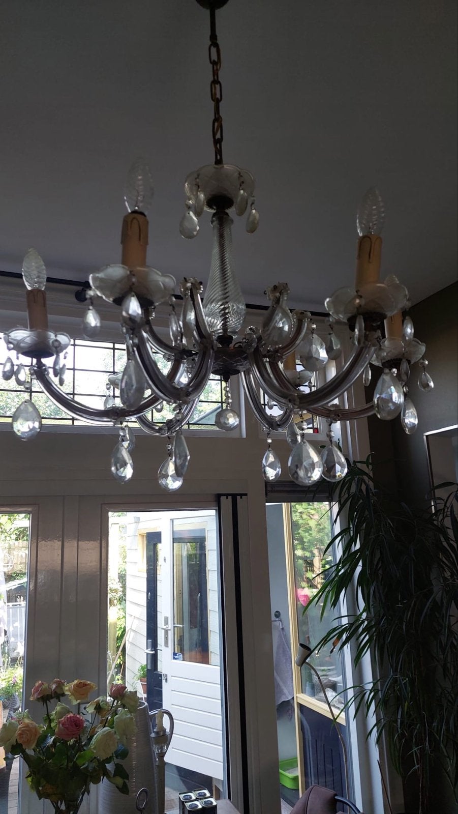 Elegante kroonluchter met kristallen hangers, Antiek en Kunst, Ophalen