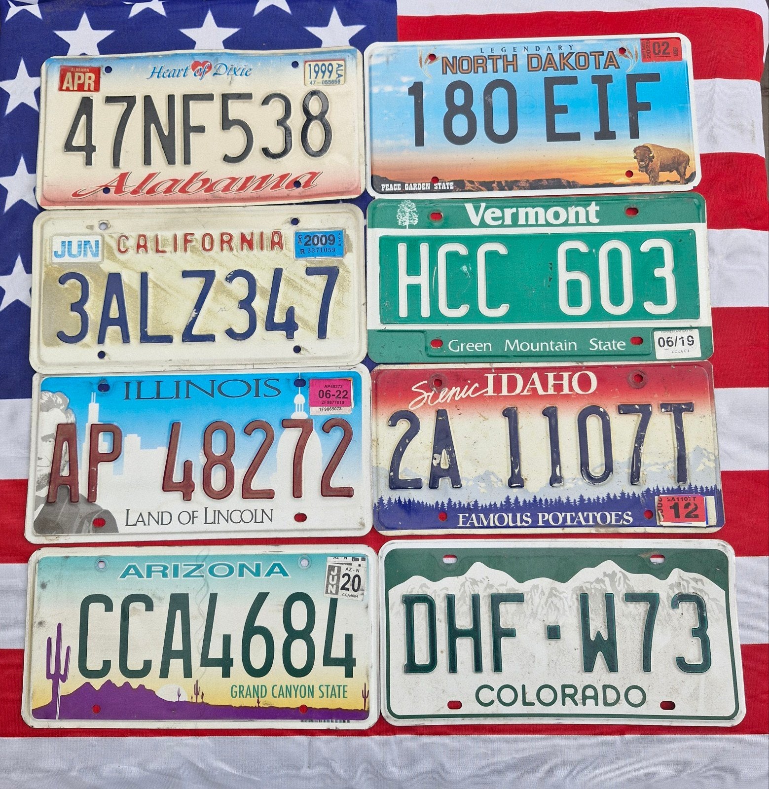 Kentekenplaat set USA 8 nummerborden nummerplaten License VS, Verzenden, Gebruikt, Auto's