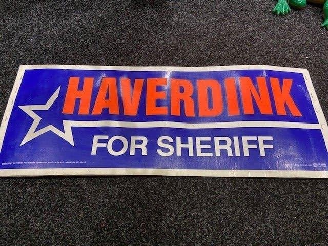 USA spandoek Haverdink for sheriff verkiezing jaren '60, Ophalen of Verzenden, Overige soorten, Amerika, Overige typen