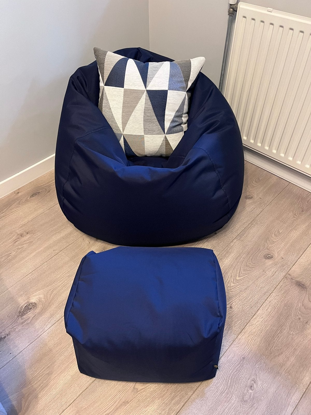 Donkerblauwe game zitzak met voetenbankje, Ophalen, Zo goed als nieuw, Blauw, Zitzak