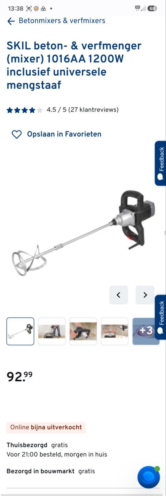 SKIL beton- & verfmenger (mixer) 1016AA 1200W, Ophalen