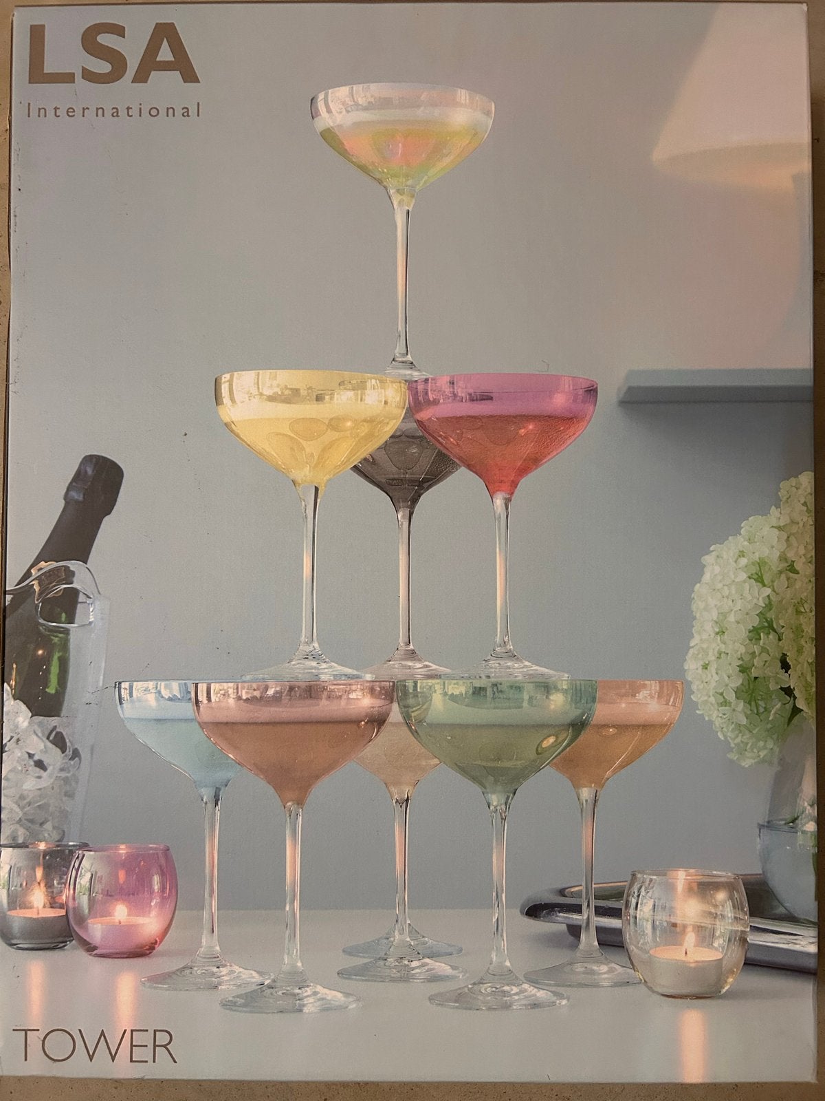 LSA International Champagne Toren - 10 handgeschilderde glaz, Ophalen, Glas of Glazen, Overige merken, Nieuw