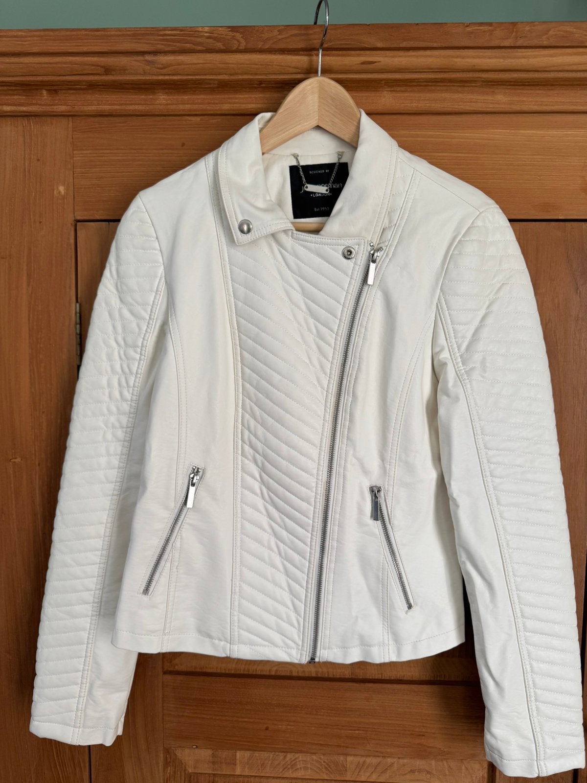 Witte leren jasje Jane Norman (UK maat 12/ EU maat 40), Kleding | Dames, Ophalen of Verzenden, Zo goed als nieuw, Maat 38/40 (M)
