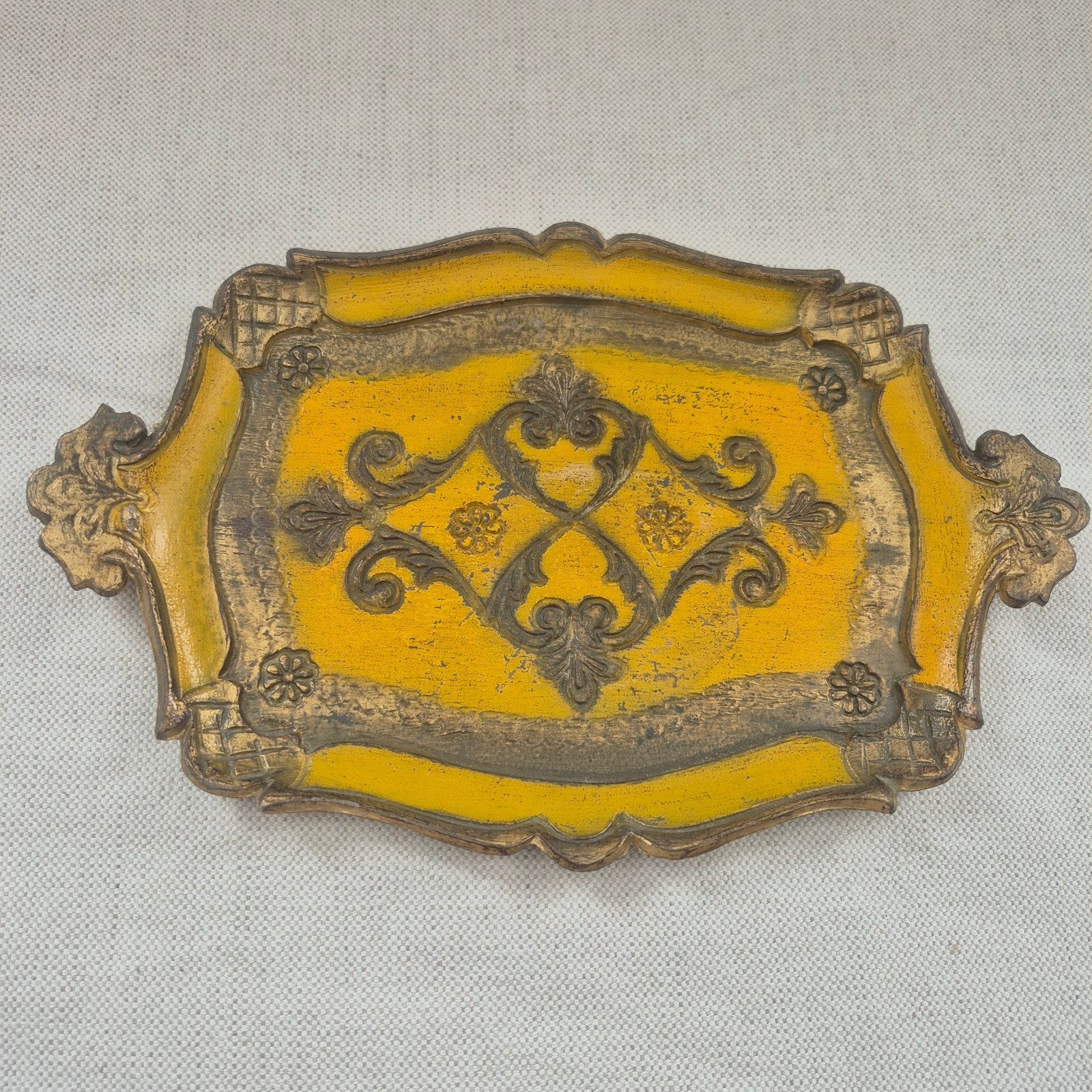 Vintage Barok Stijl Dienblad - Geel & Goud, Ophalen of Verzenden
