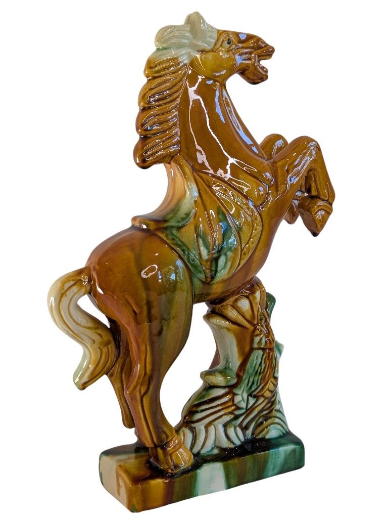 Keramisch beeld van steigerend paard – geglazuurd – 034, Gebruikt, Steen/keramiek, 31 cm, Ophalen of Verzenden