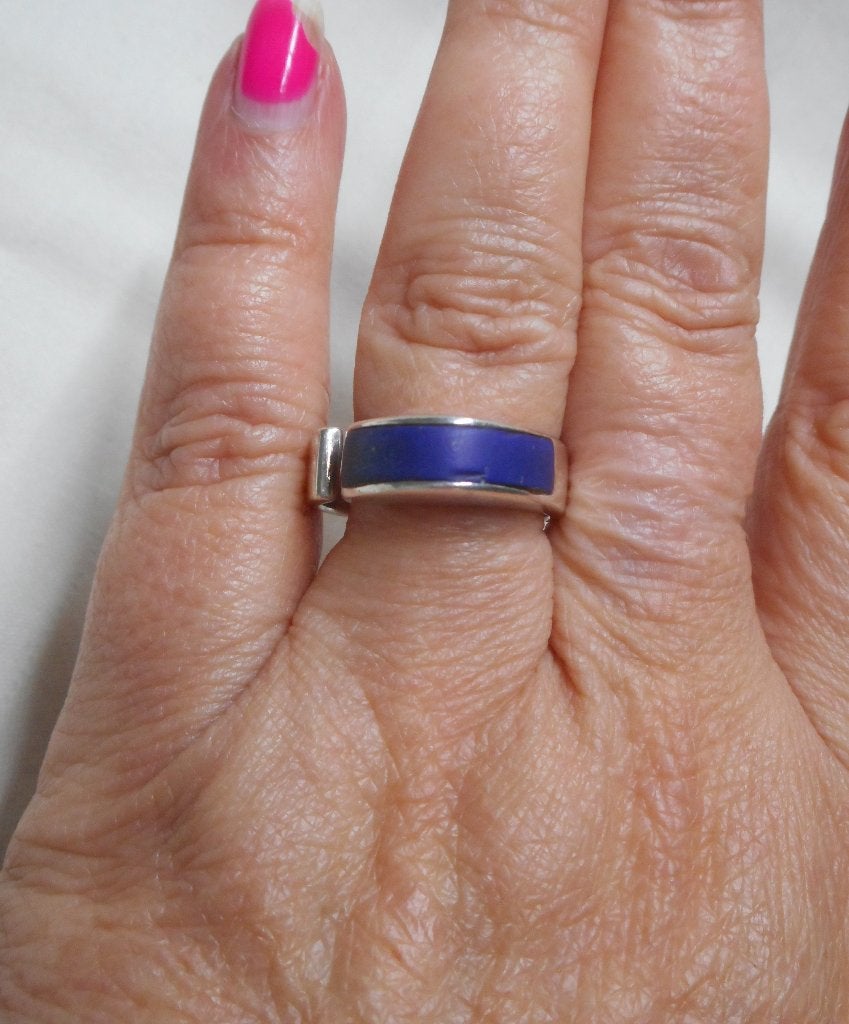 Zilveren modernist ring met lapis lazuli maat 18 nr.228