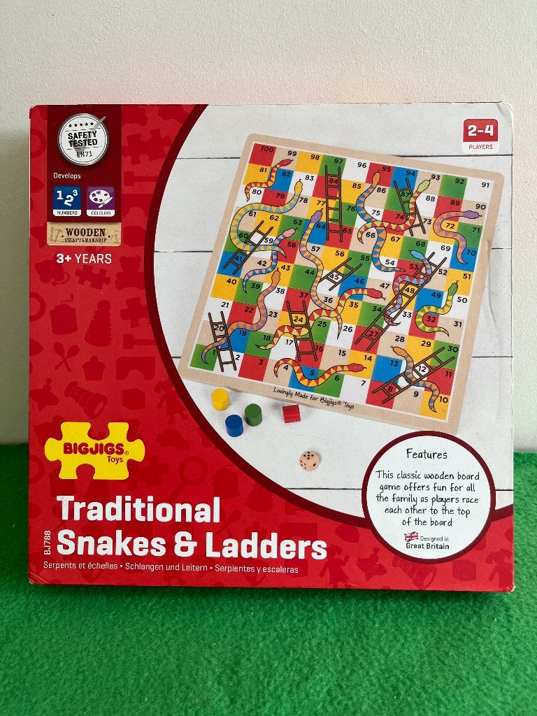 Mooi spel "Adders en ladders" van hout, Een of twee spelers, Ophalen of Verzenden, Zo goed als nieuw